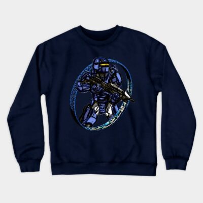 Halo Spartan Warrior Blue Crewneck Sweatshirt Official Halo Merch Store Merch