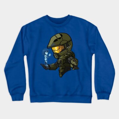 Fa Chibi Master Chief And Cortana Crewneck Sweatshirt Official Halo Merch Store Merch