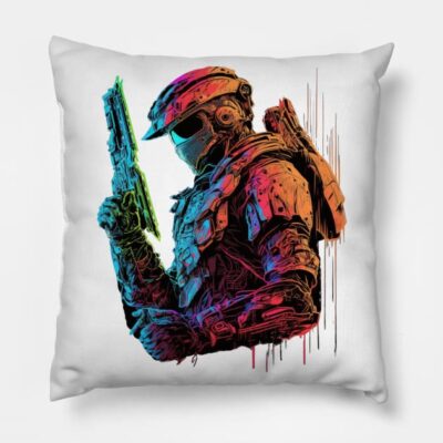 Halo Master Chief Neon Original Artwork Throw Pillow Official Halo Merch Store Merch