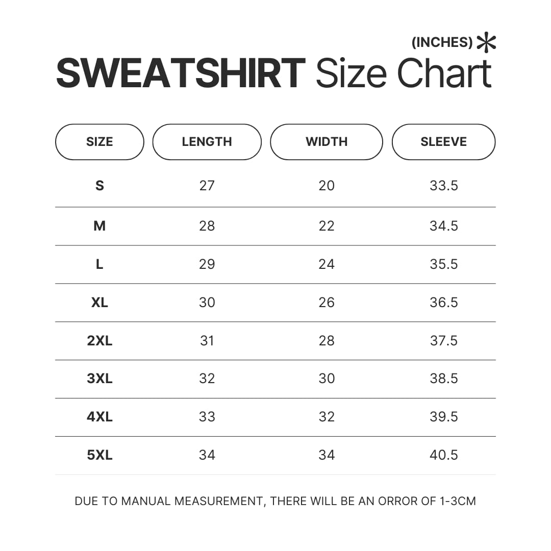 Sweatshirt Size Chart - Halo Merch