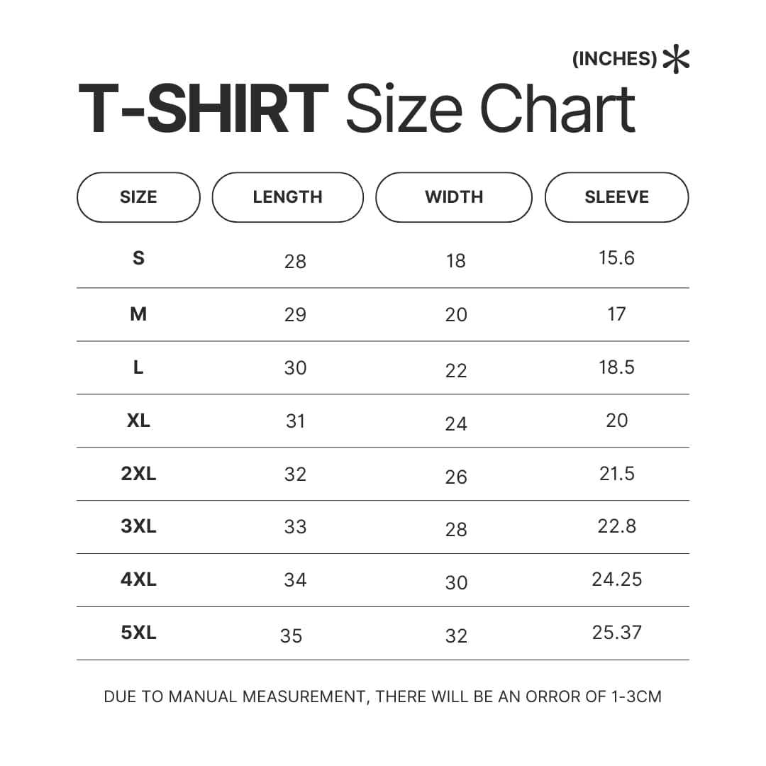 T shirt Size Chart - Halo Merch