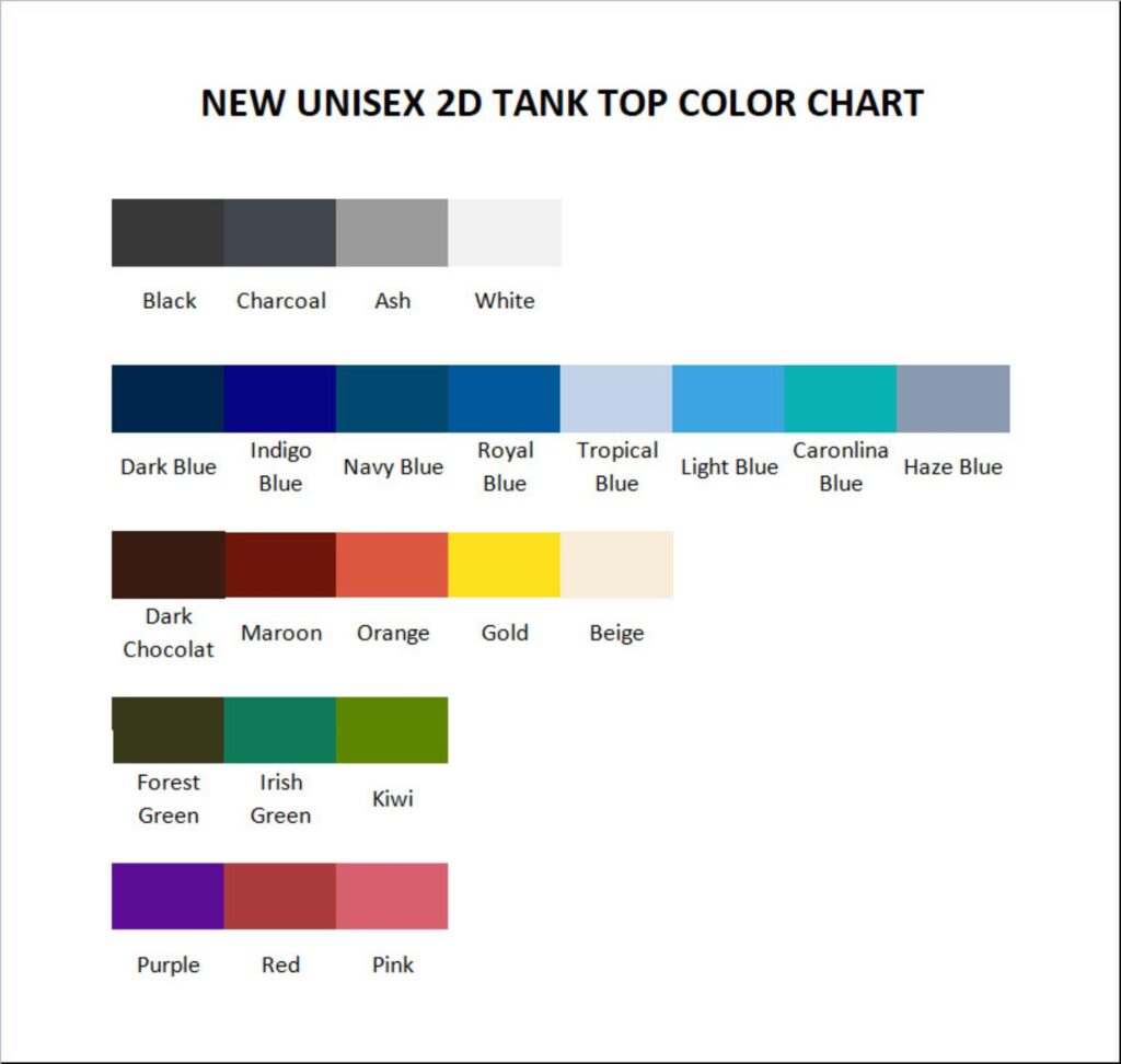 tank top color chart - Halo Merch