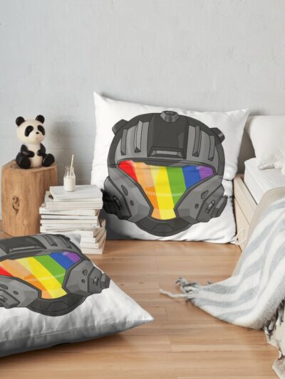 Halo Cqb Helmet - Gay Pride Flag Visor Variant Throw Pillow Official Halo Merch Store Merch