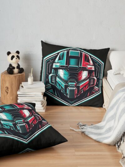 Red And Blue Halo Spartan Hex Throw Pillow Official Halo Merch Store Merch